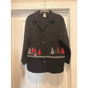 Vintage Jantzen Cardigan Coat Jacket Gray Christmas Holiday Pattern Cabin Gorp